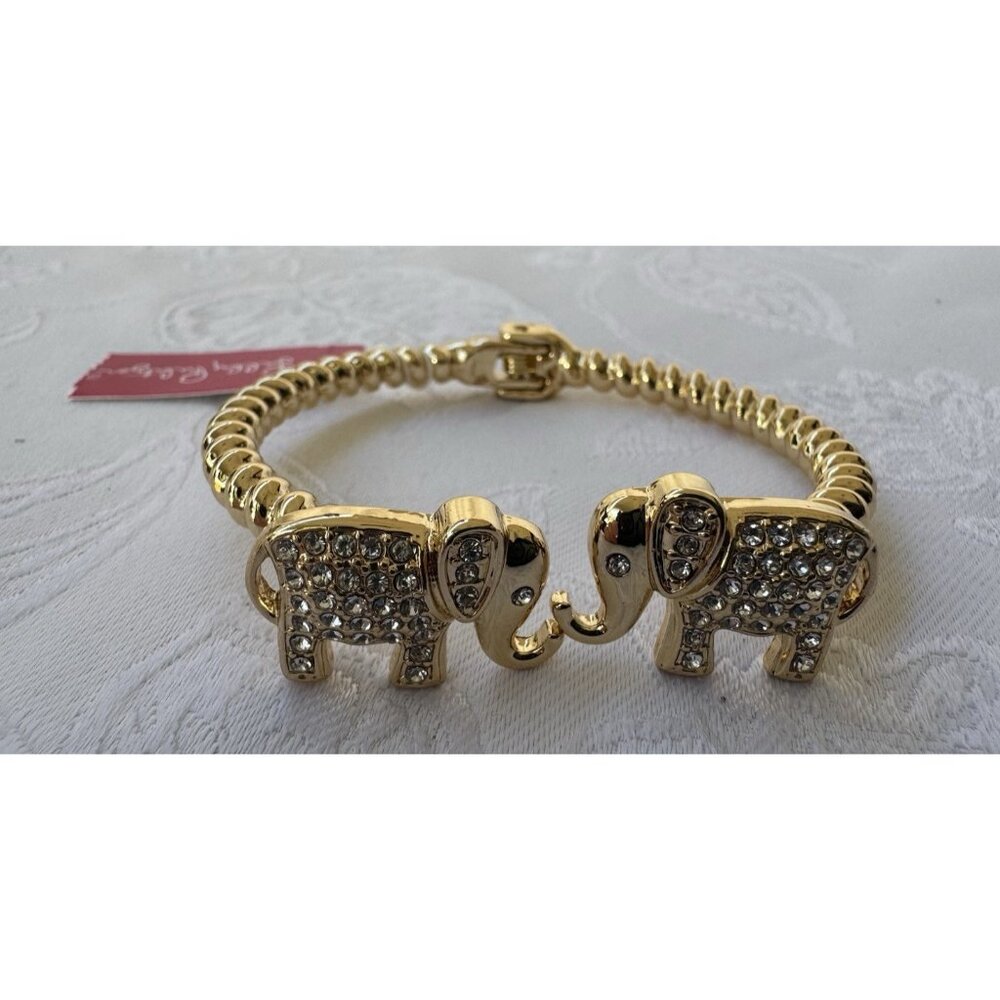 Lilly Pulitzer Elephant Cuff Bracelet Gold-tone Rhinestone Hinged Bracelet NWT
